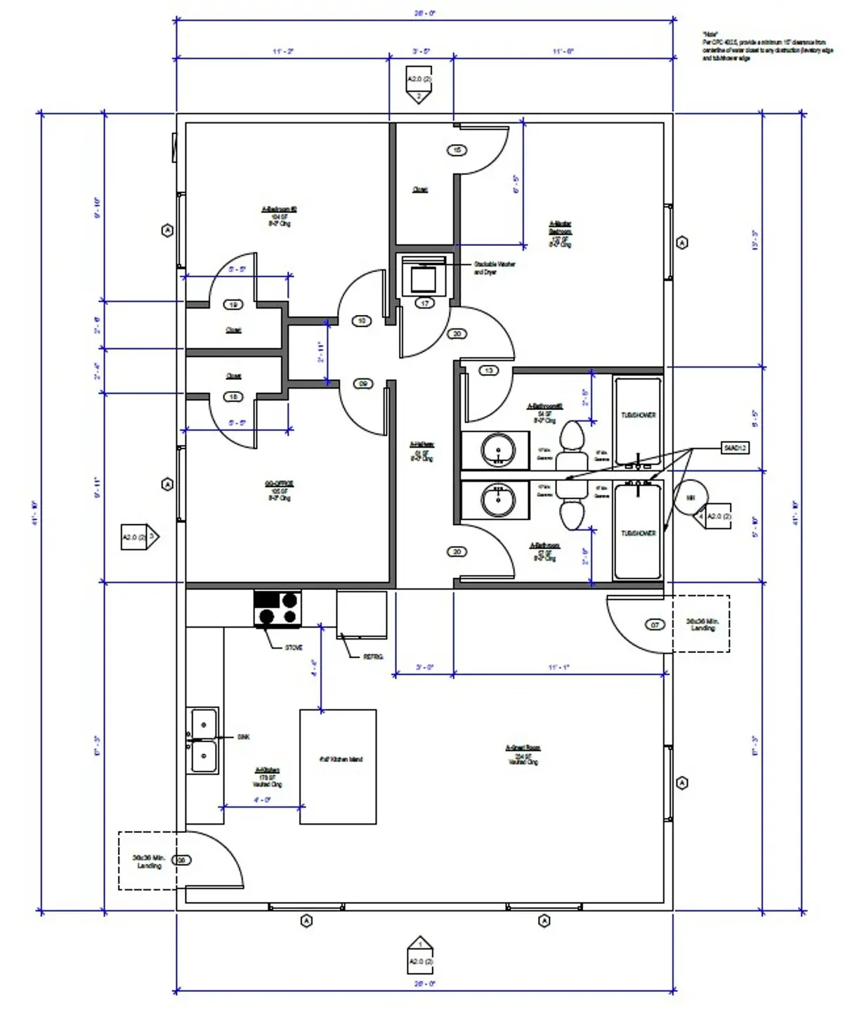 Open living, three bedrooms. floor plan drawing