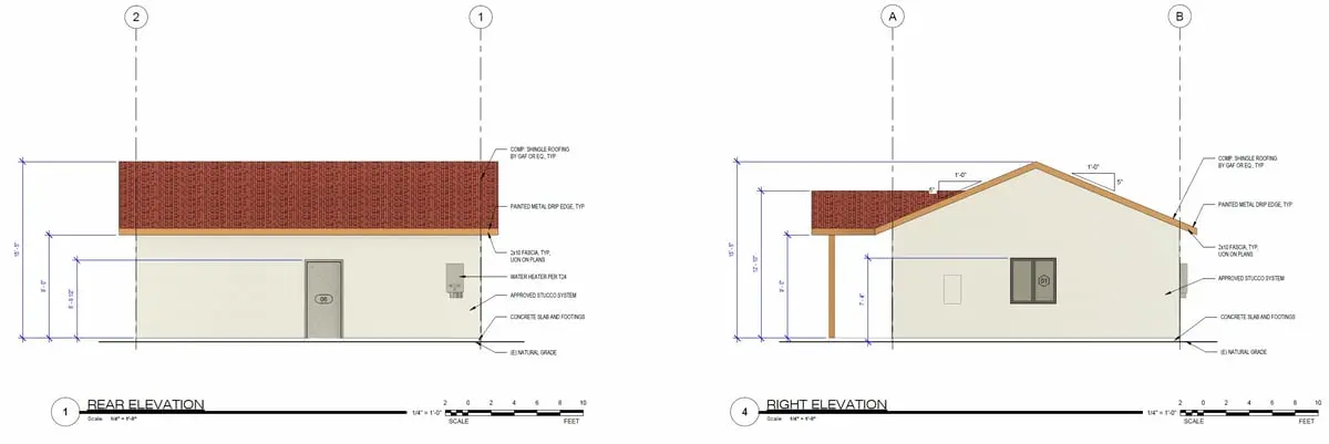Compact and carefully balanced. exterior elevation drawing